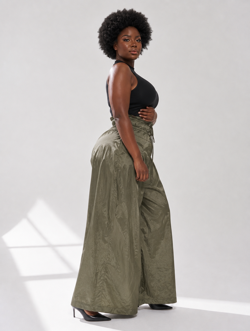 Cinched Parachute Wide Pants