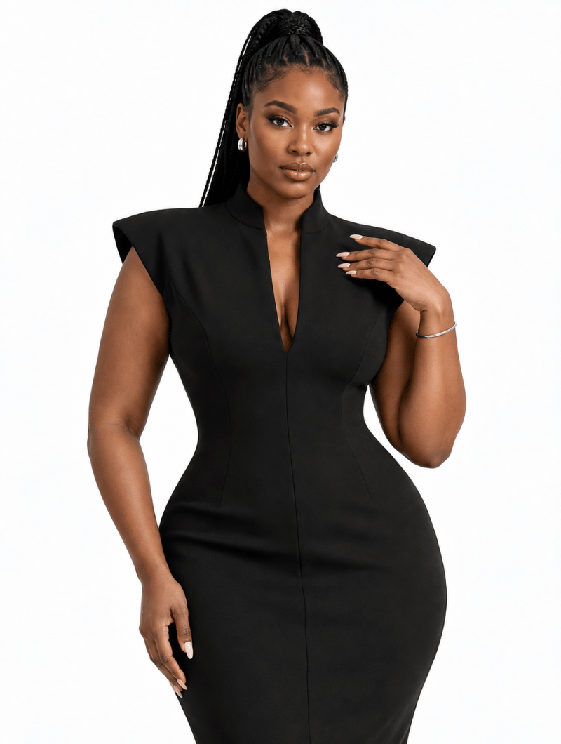 Sculpted Shoulder Maxi Dress