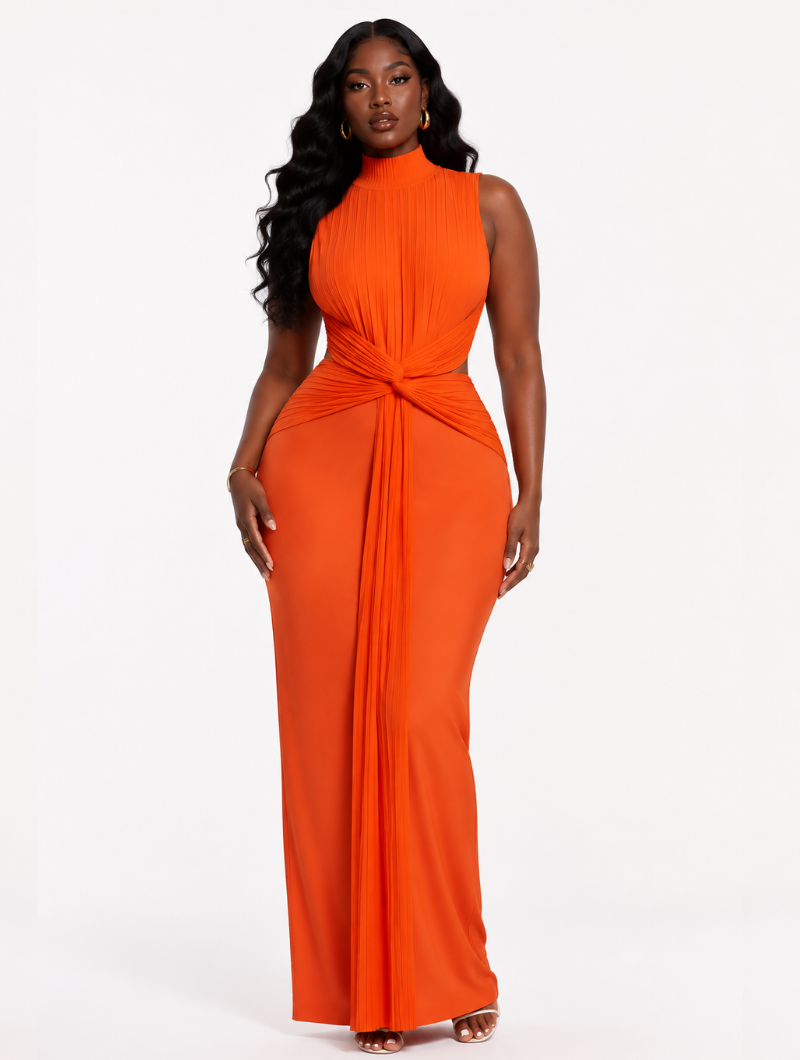 Sunset Pleated Twist Gown