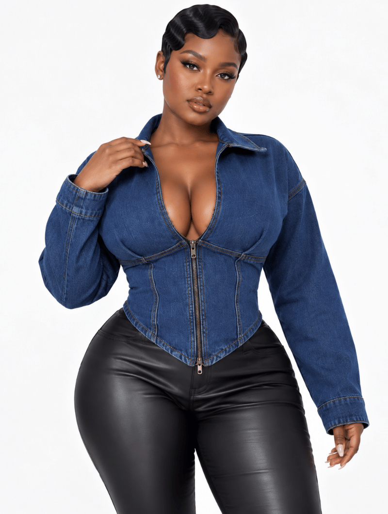 Denim Corset Leather Set