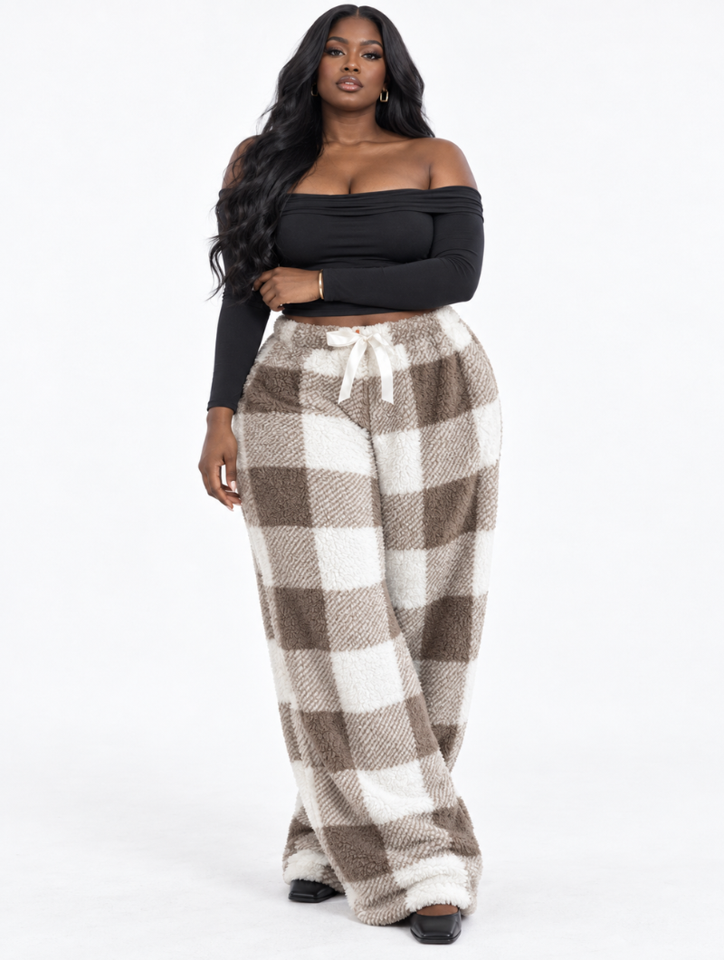 Plush Plaid Wide Pants