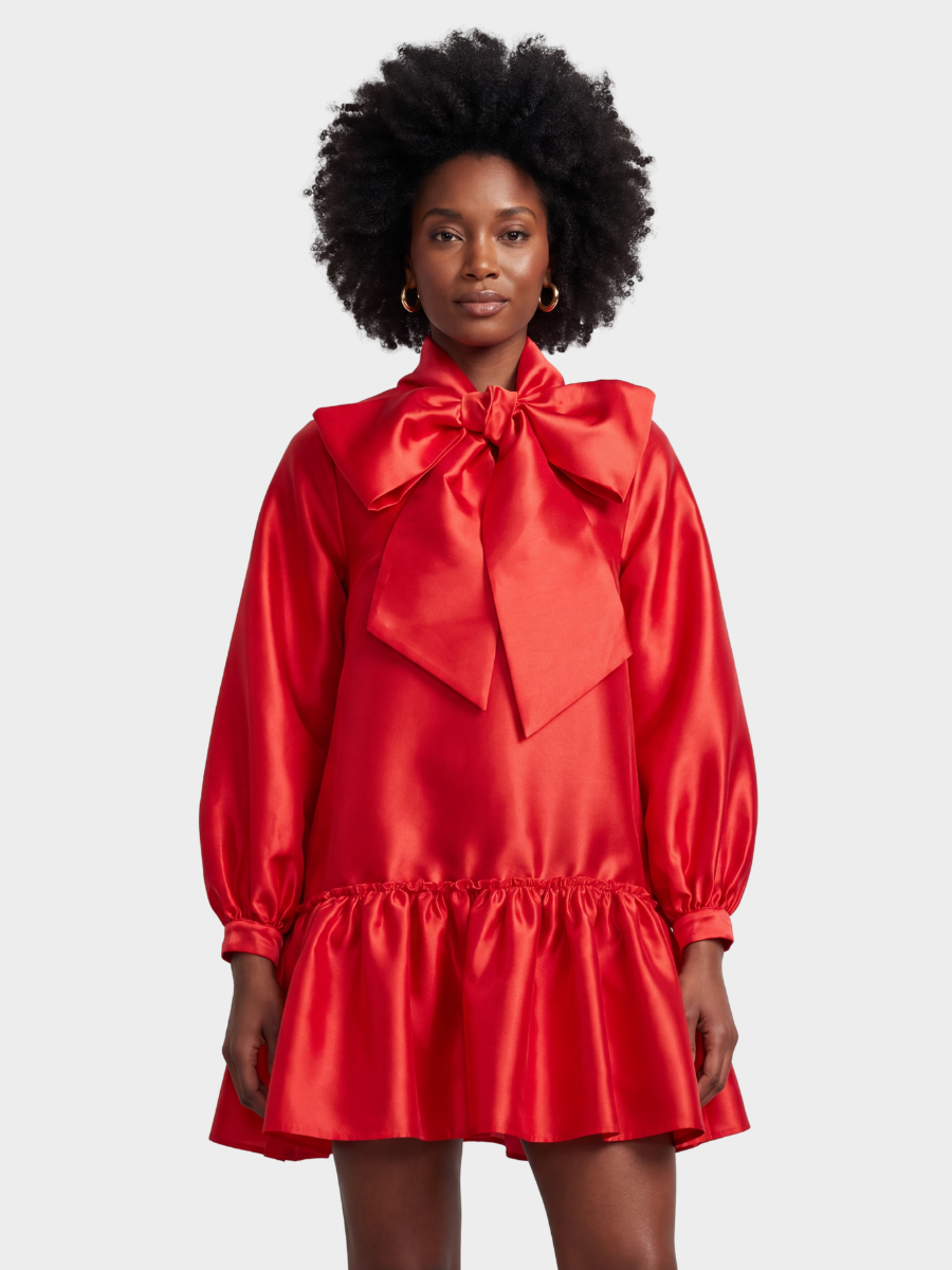 Scarlet Elegance Puff Mini Dress