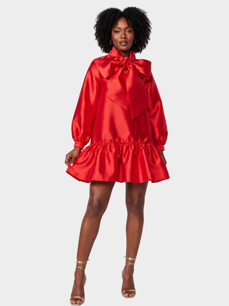 Scarlet Elegance Puff Mini Dress