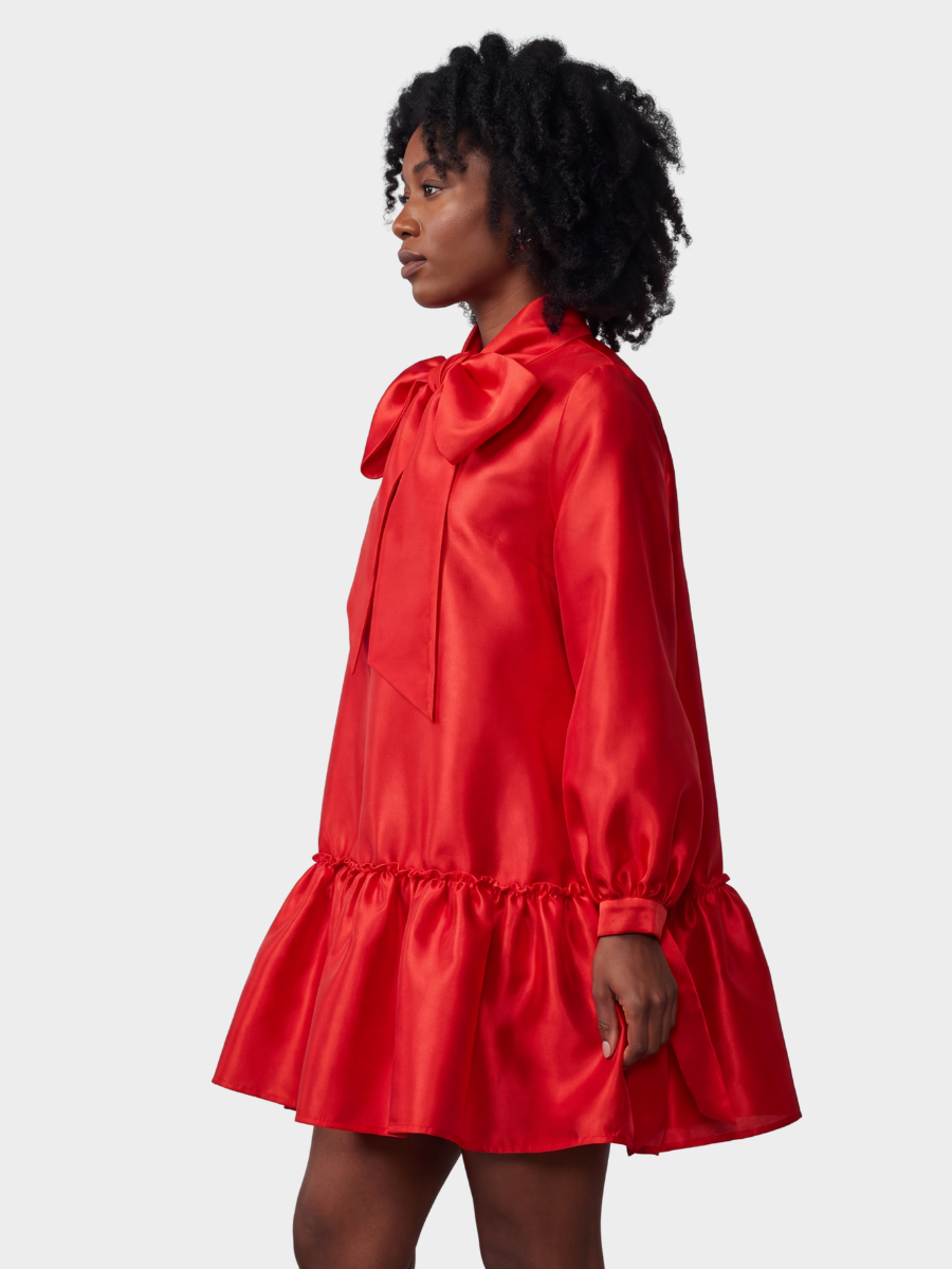 Scarlet Elegance Puff Mini Dress