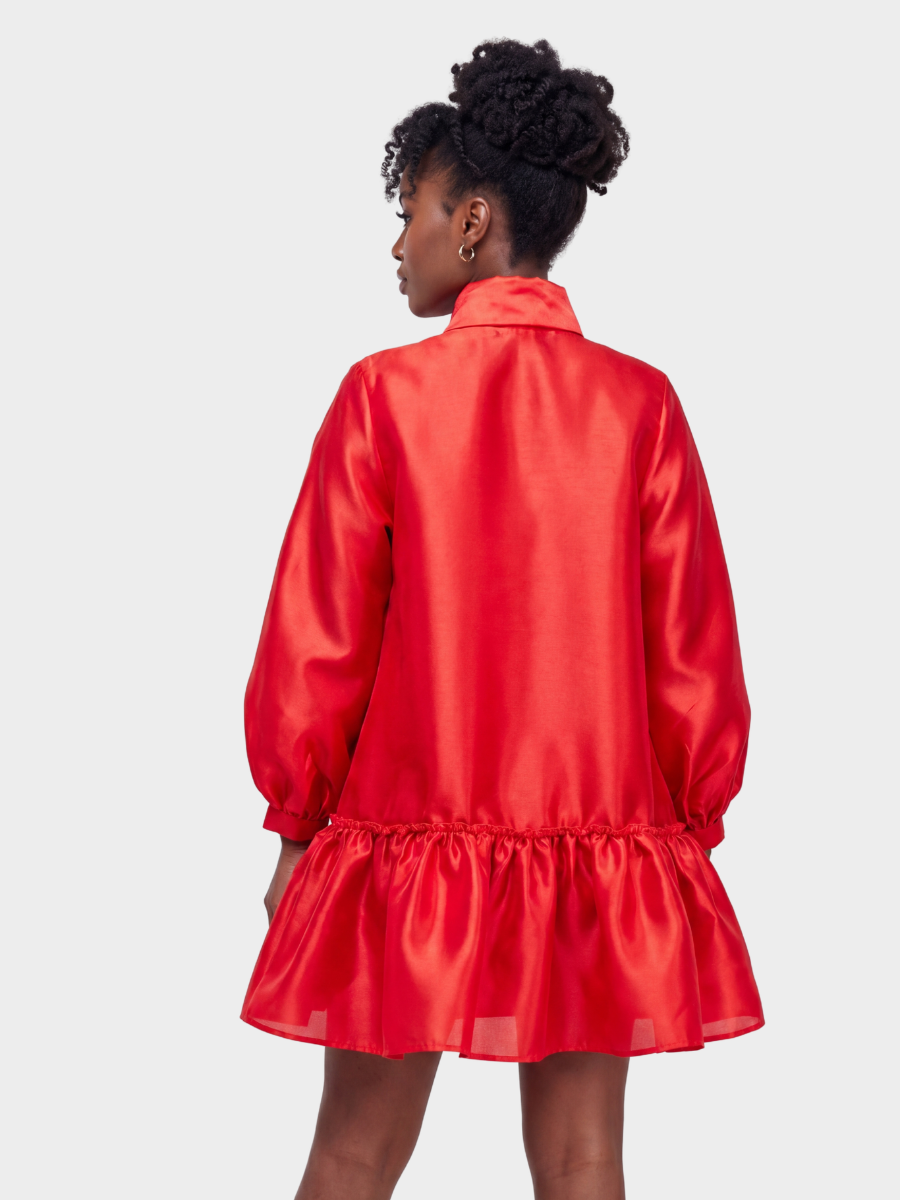 Scarlet Elegance Puff Mini Dress