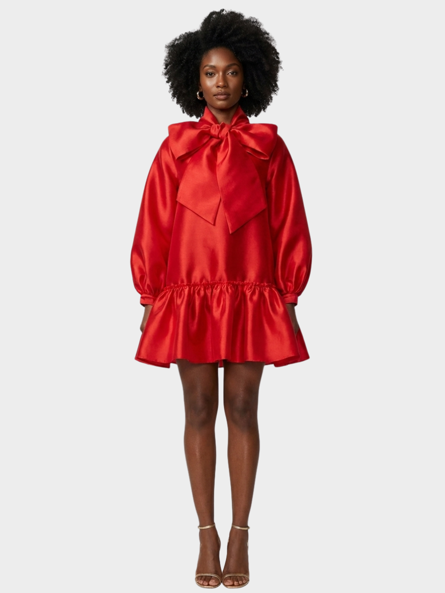 Scarlet Elegance Puff Mini Dress