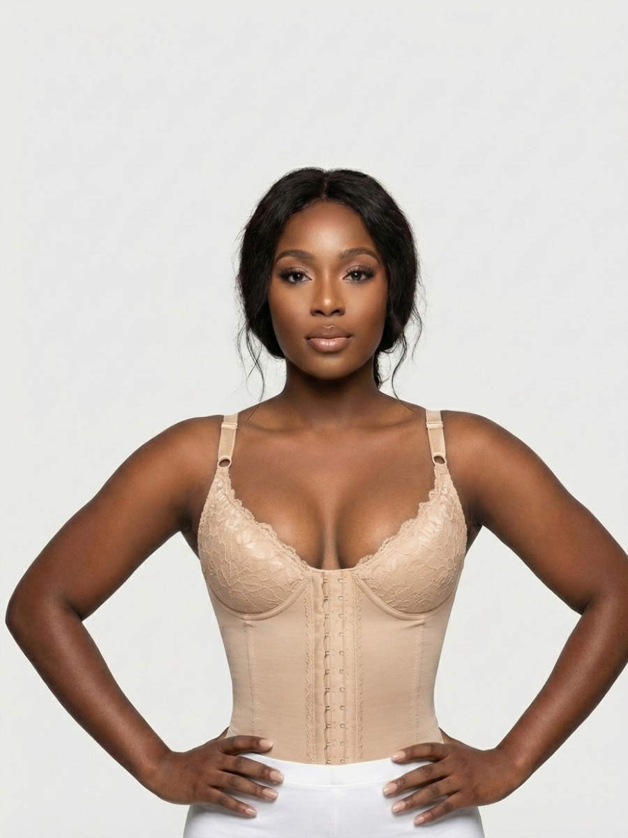 Seamless Satin Corset with Lace Cups