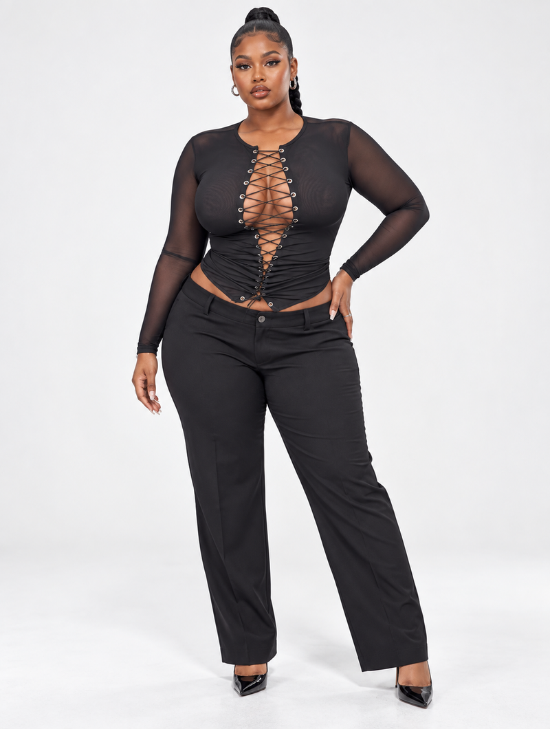 Lace-Up Mesh Top