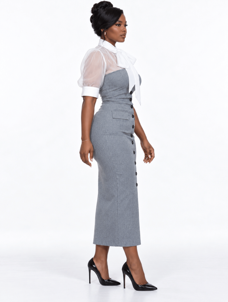 Strapless Buttoned Column Dress