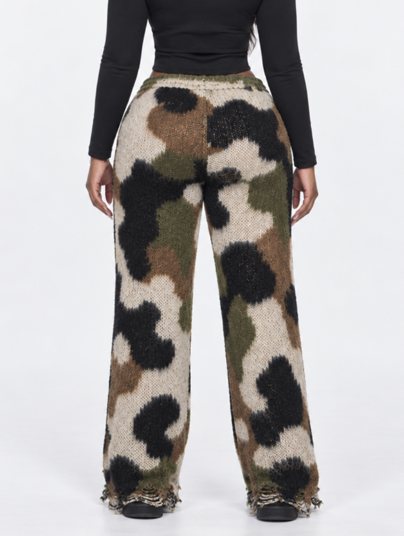 Camo Distressed Knit Pants (Pre-Order)
