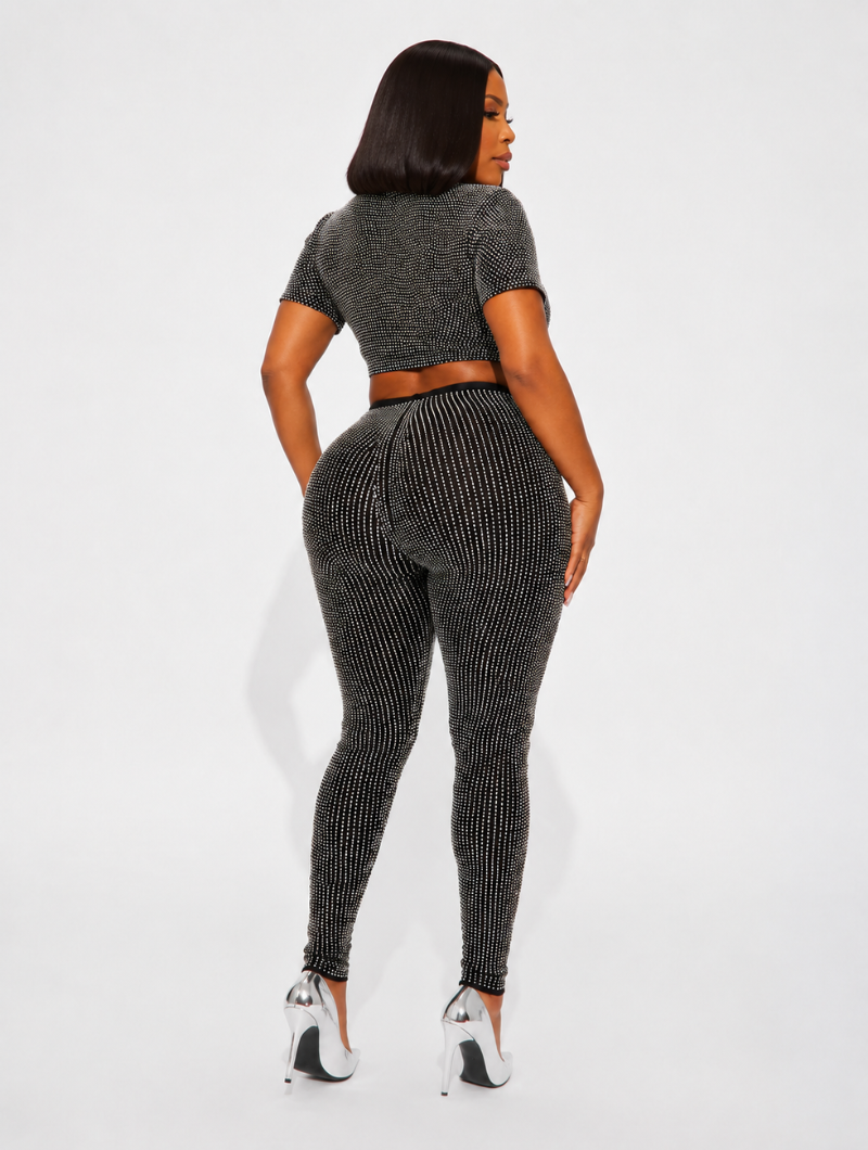 Rhinestone Crop Pant Set