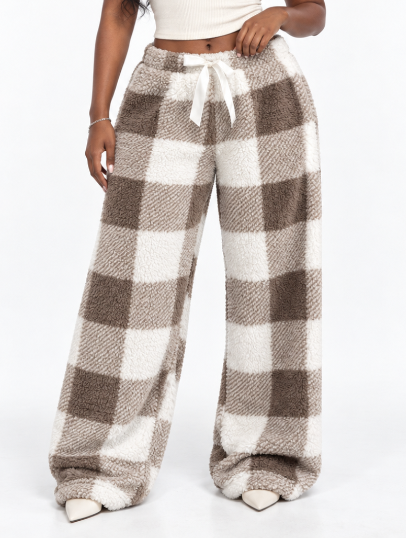 Plush Plaid Wide Pants