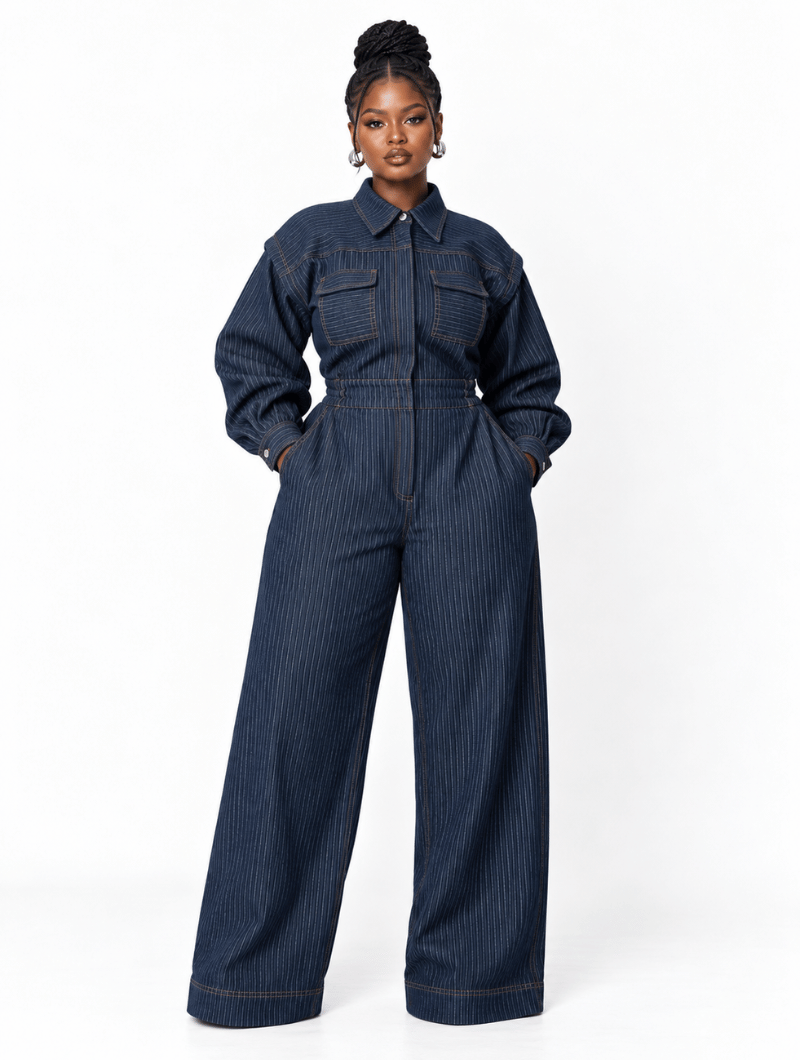 Pinstripe Wide-Leg Jumpsuit