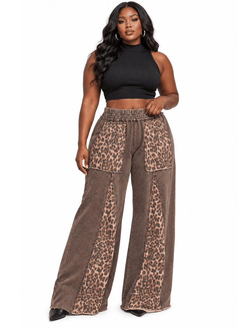 Washed Leopard Flare Pants