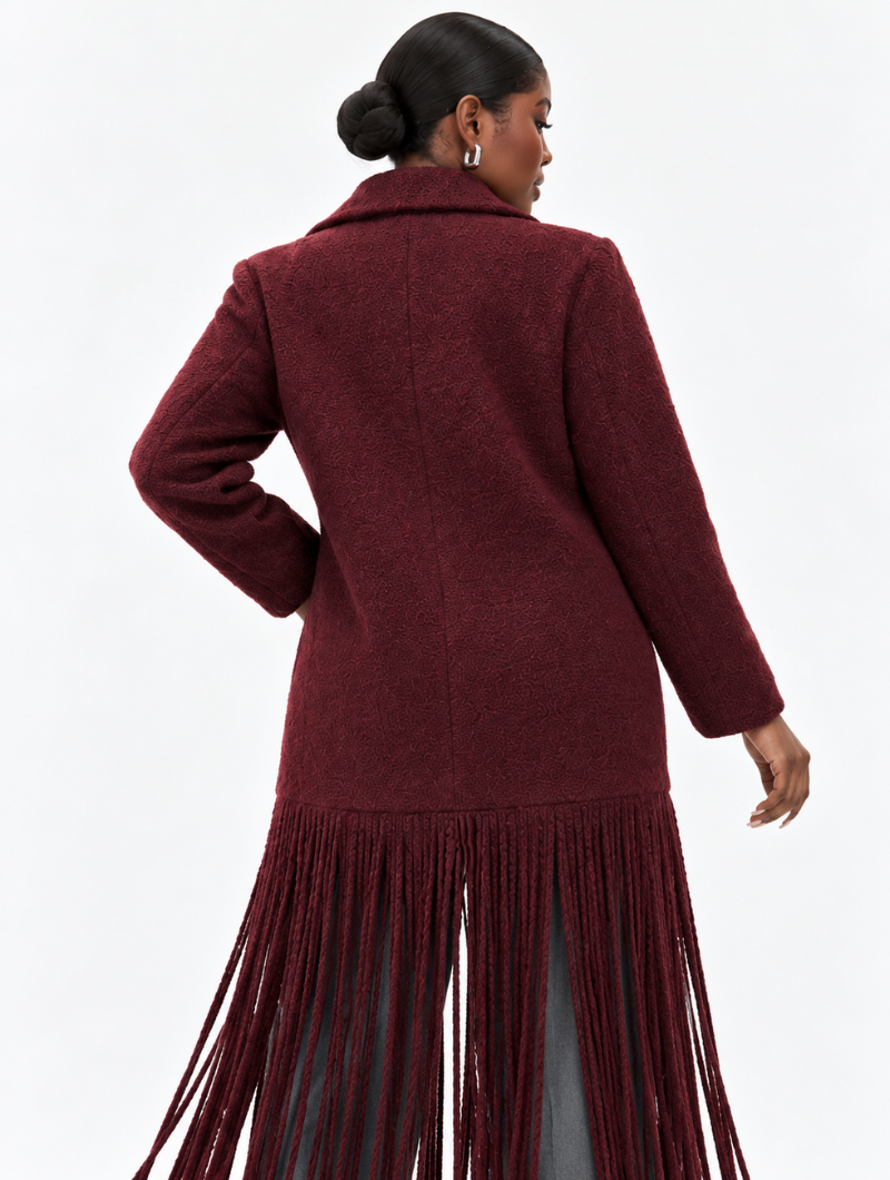 Burgundy Fringe Long Coat