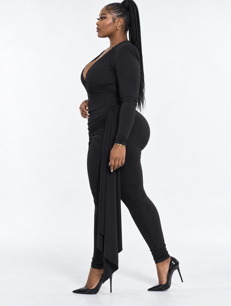 Plunge Ruched Drape Jumpsuit
