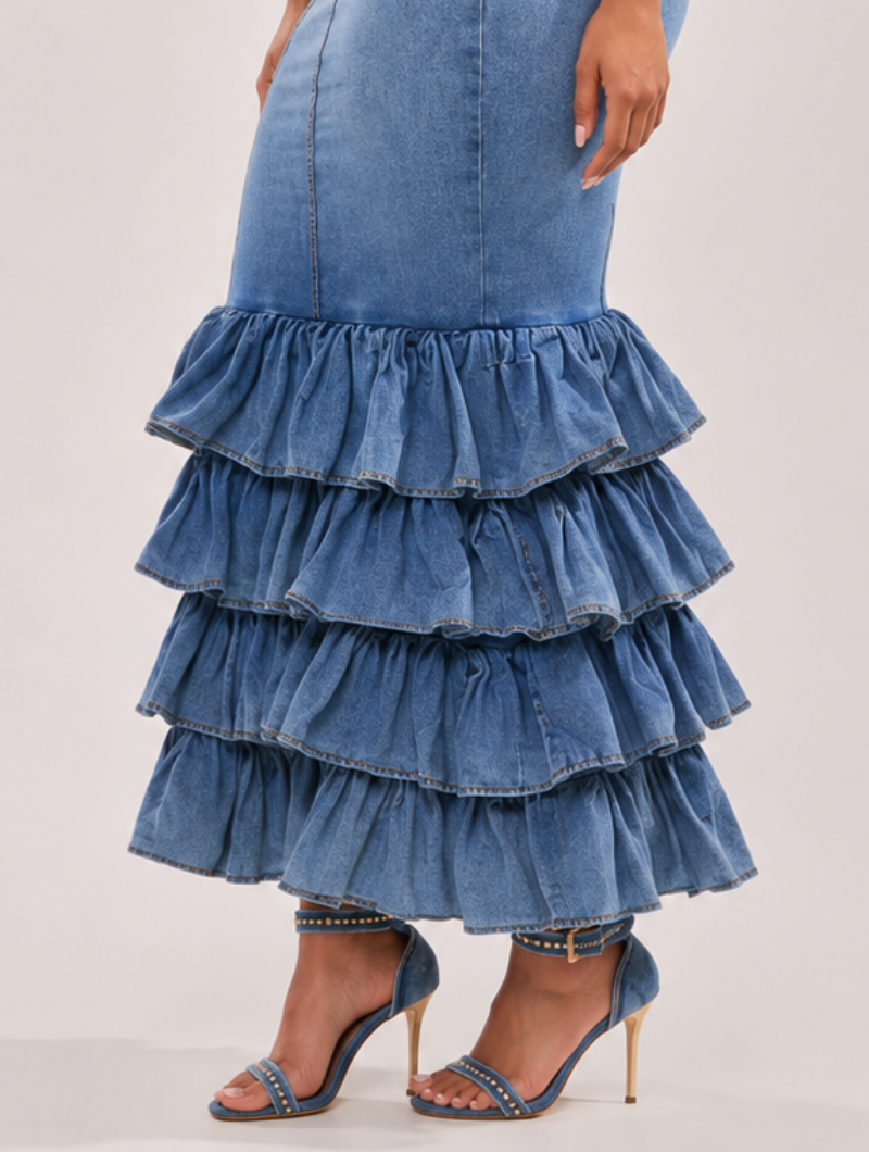Tiered Mermaid Denim Dress