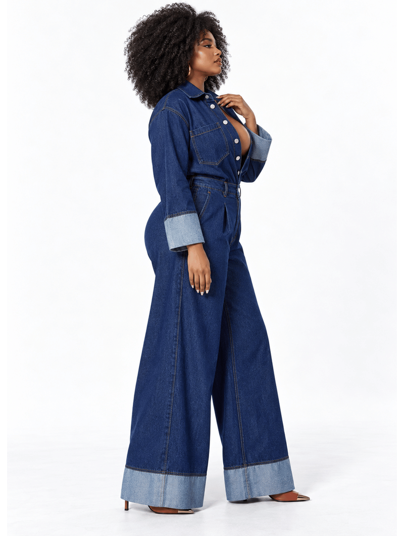 Retro Wide Denim Jumpsuit (Pre-Order)