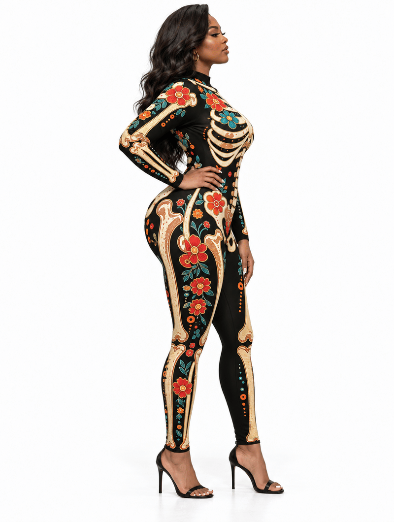 Floral Skeleton Bodycon Jumpsuit