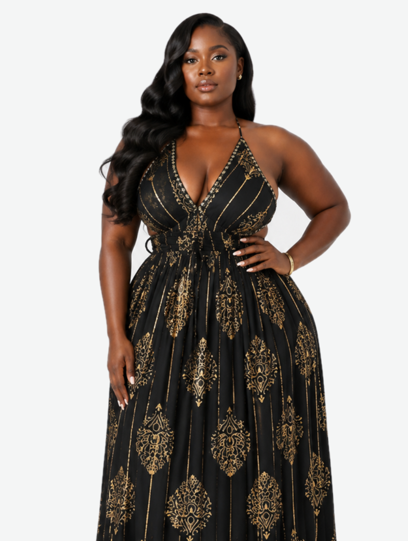 Golden Baroque Cutout Dress