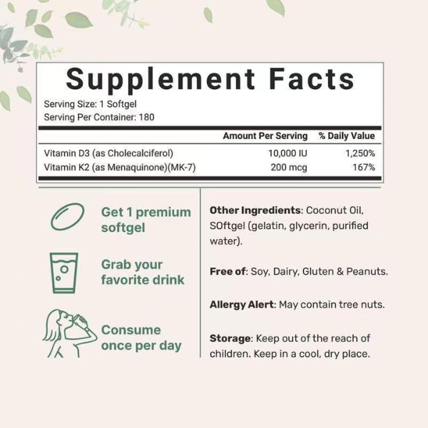 Vitamin D3 & K2 Supplement Softgels