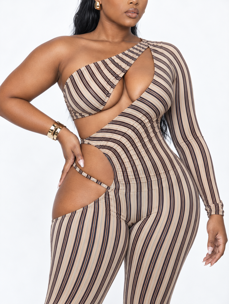 Stripe Tease Cutout Jumpsuit