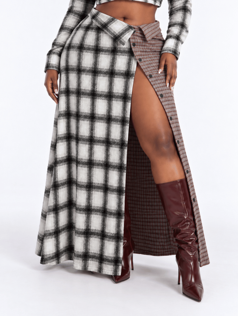 Patchwork Plaid Skirt Set