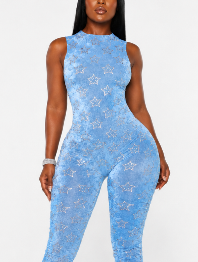 Starry Mesh Sleeveless Jumpsuit