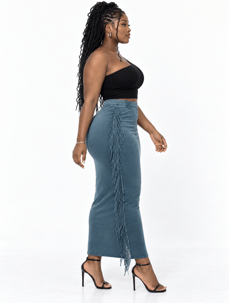 Fringe Trim Column Skirt