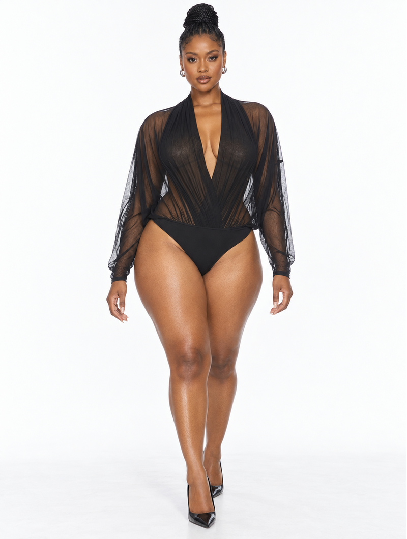 Sheer Plunge Mesh Bodysuit