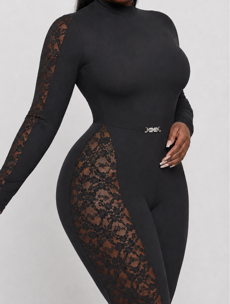 Lace Panel Flare Jumpsuit