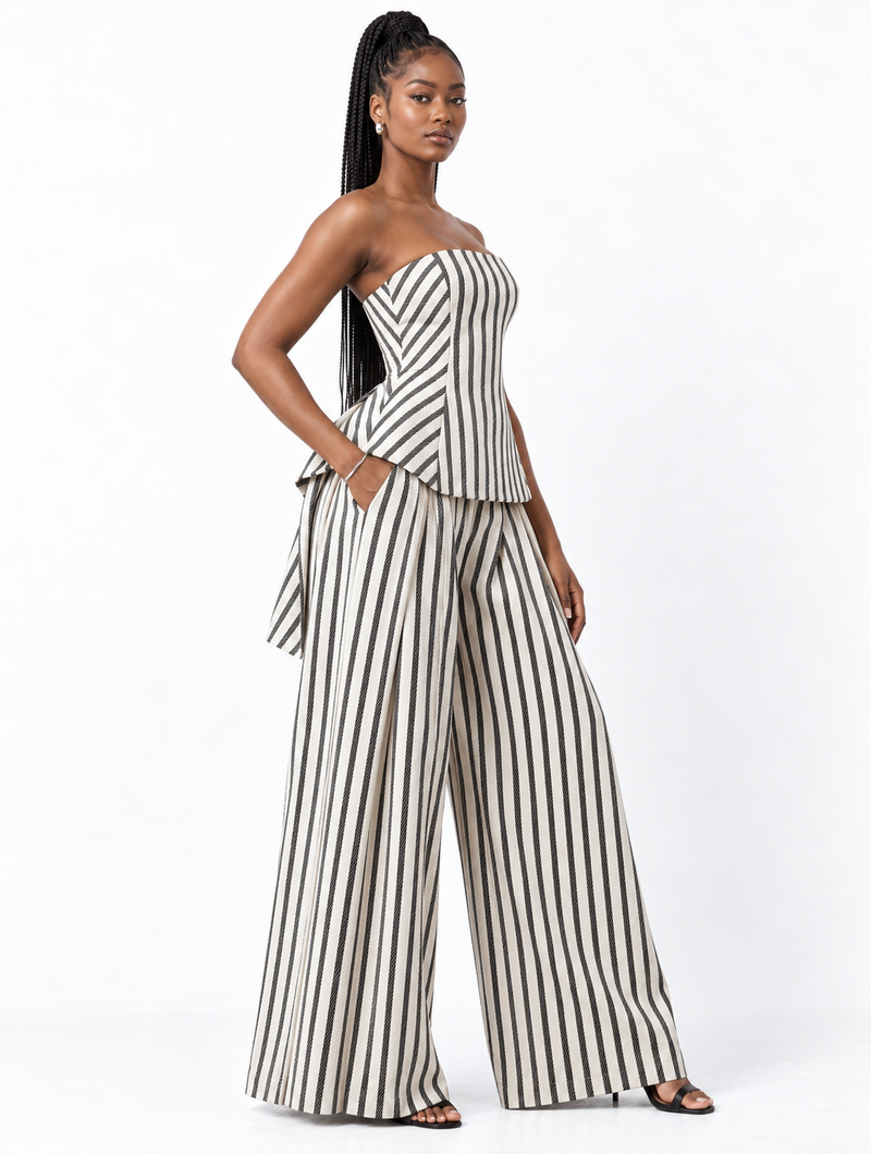 Strapless Stripe Peplum Set (Pre-Order)