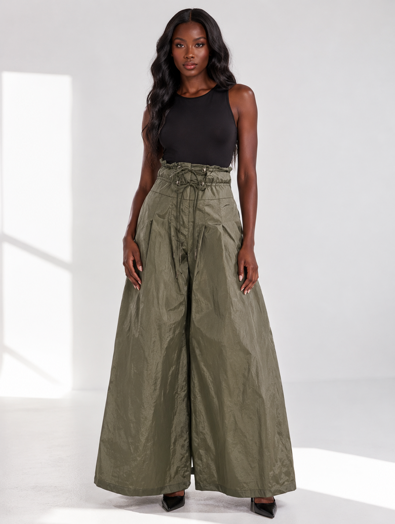 Cinched Parachute Wide Pants