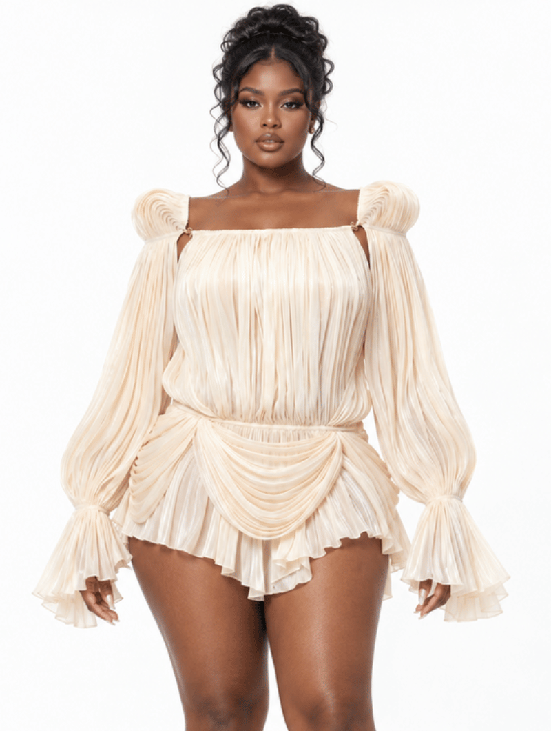 Champagne Plissé Mini Dress