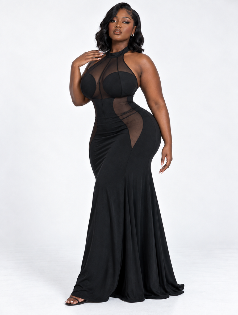 Hourglass Sheer Halter Dress