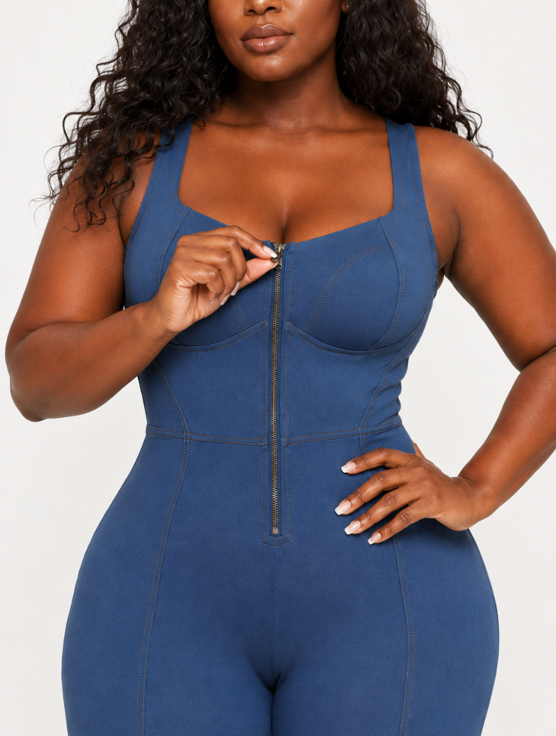 Denim Zip Flare Jumpsuit