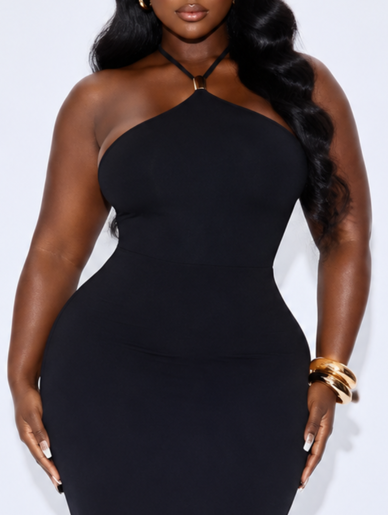 Y-Back Halter Bodycon Maxi