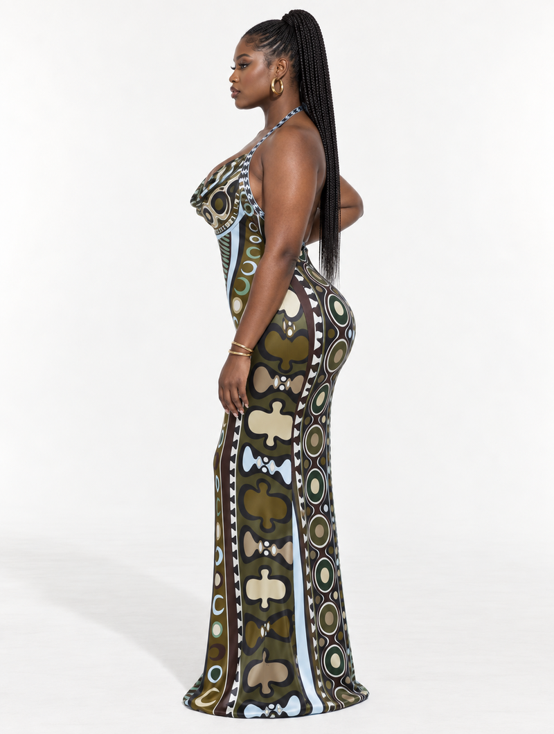 Retro Silk Halter Maxi