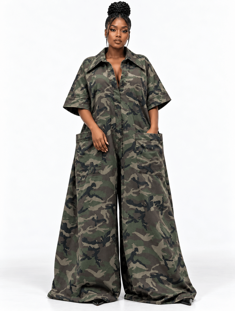 Belted Camo Wide Jumpsuit