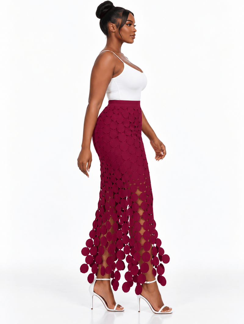 Disc Fringe Midi Skirt
