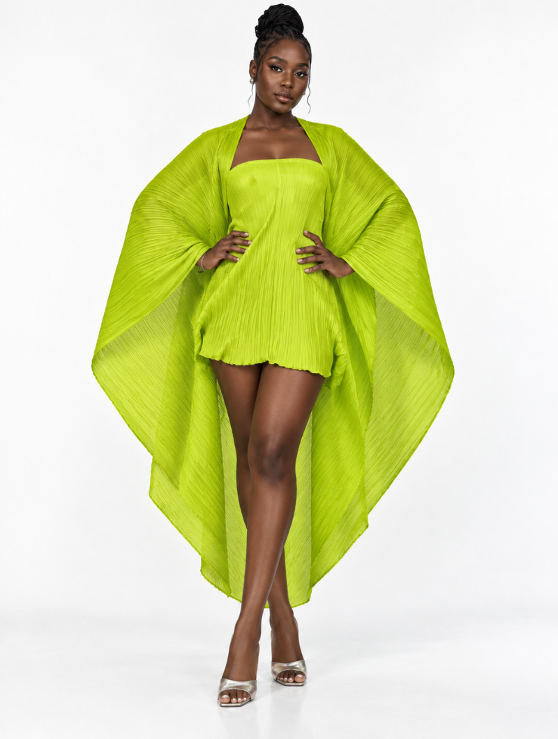 Multiway Pleated Cape Dress