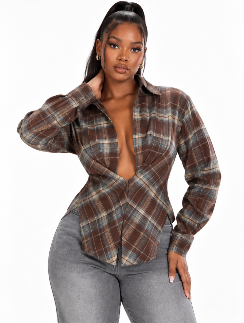 Plunge Plaid Corset Top