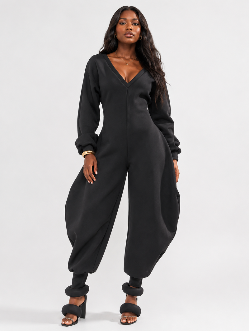 Plunging V Barrel Jumpsuit