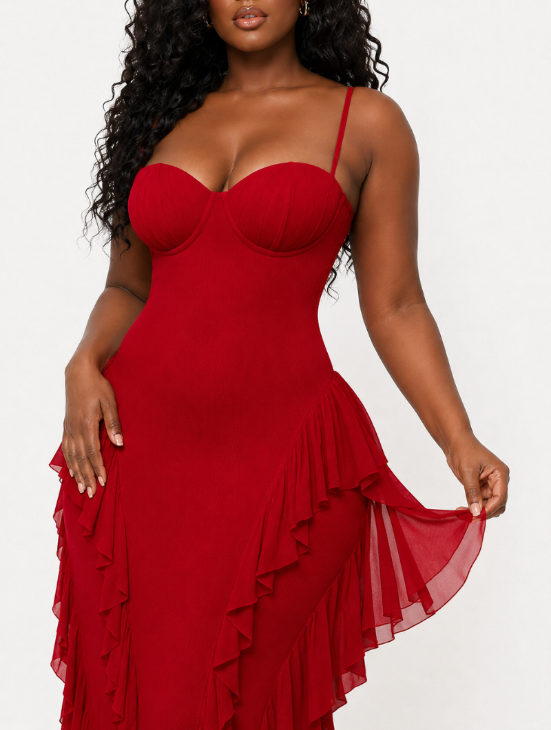 Red Ruffle Maxi Dress
