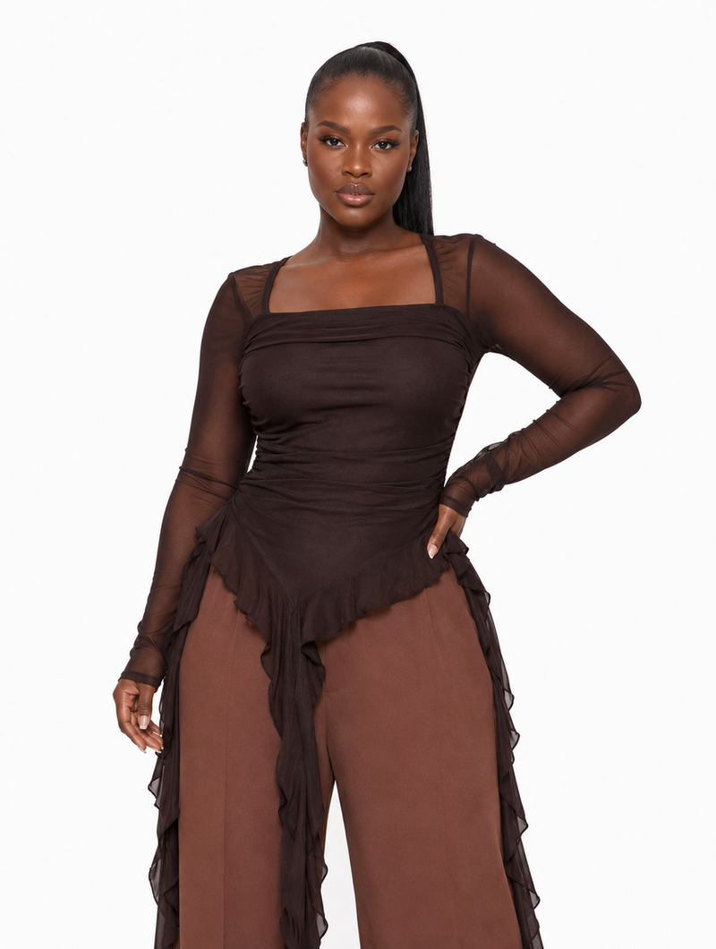 Cascade Ruffle Mesh Top