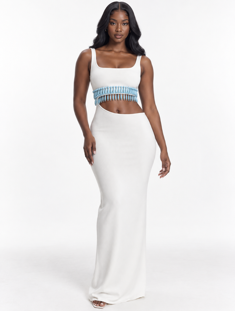 Beaded Fringe Maxi Dress