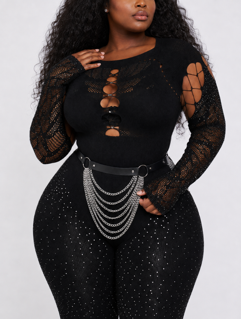 Rhinestone Cutout Flare Jumpsuit