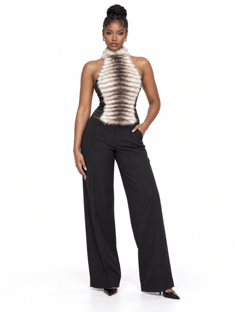 Fur Stripe Halter Top