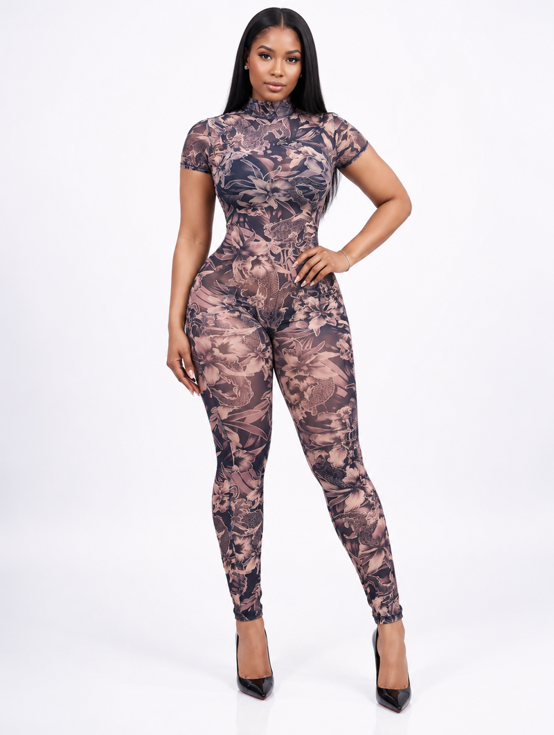 Dragon Bloom Mesh Catsuit