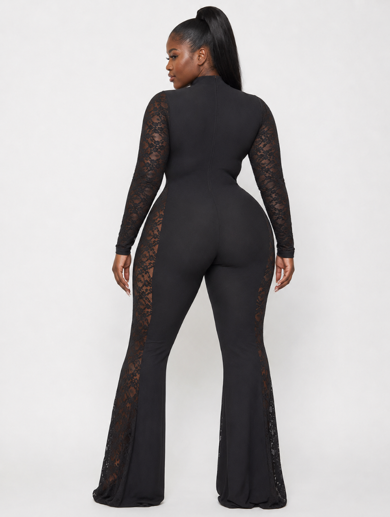 Lace Panel Flare Jumpsuit